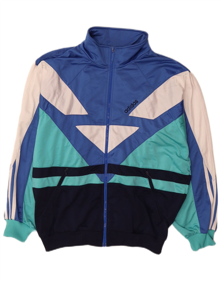 Adidas Mens Tracksuit Top Jacket UK 40/42 Medium Blue Colourblock Polyester
