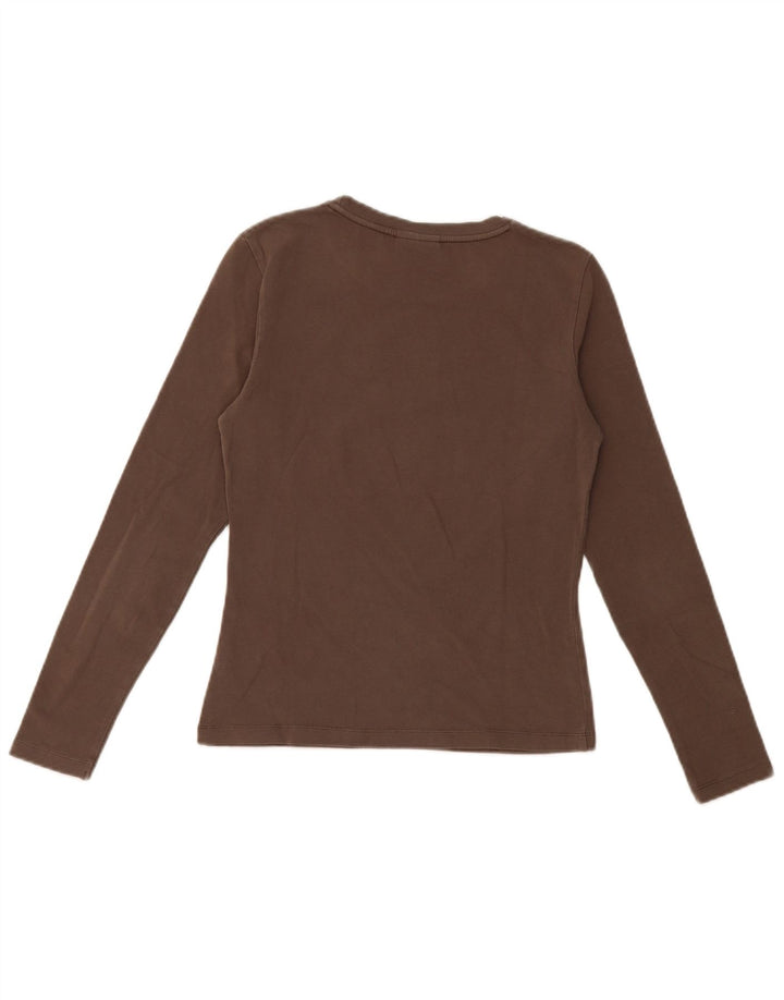 Murphy & Nye Womens Graphic Top Long Sleeve UK 8 Small Brown Cotton