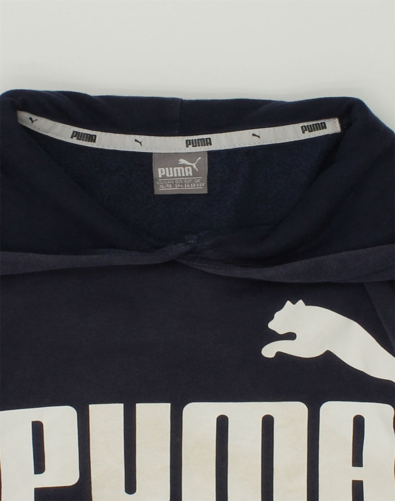 PUMA Boys Graphic Hoodie Jumper 13-14 Years Navy Blue Cotton | Vintage Puma | Thrift | Second-Hand Puma | Used Clothing | Messina Hembry 