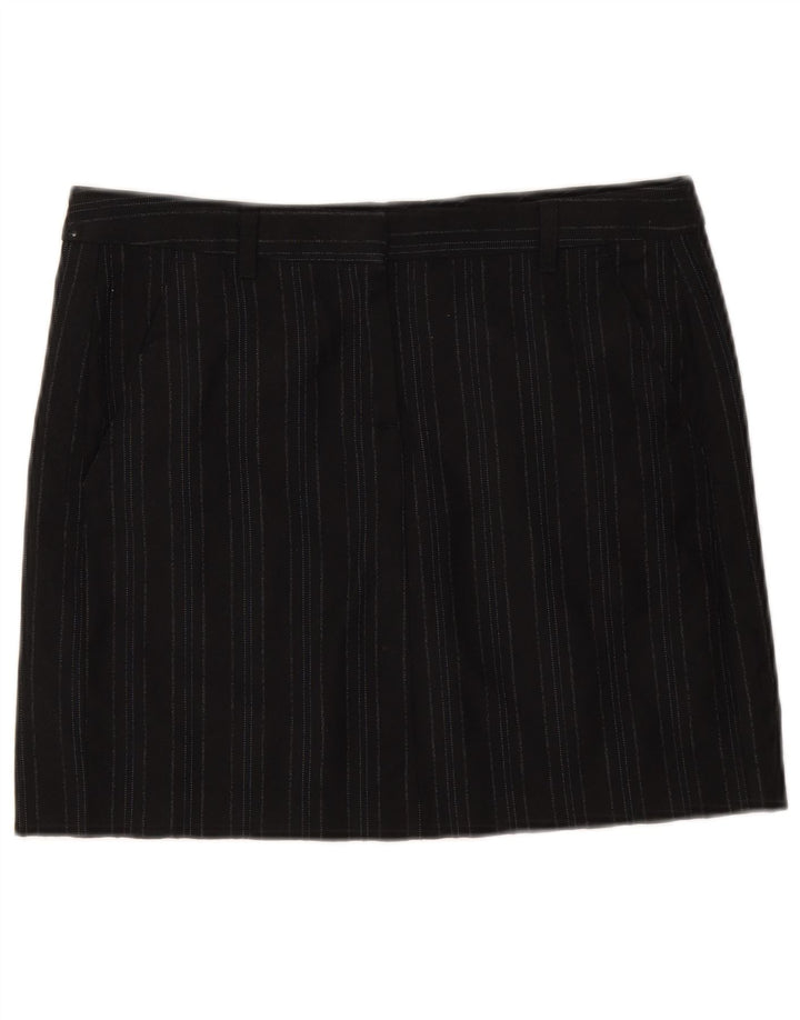 Benetton Womens Mini Skirt IT 42 Medium W32 Black Striped Virgin Wool