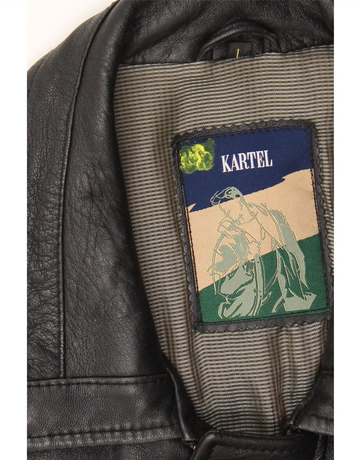 KARTEL Mens Leather Coat UK 40 Large Black Leather Vintage Kartel and Second-Hand Kartel from Messina Hembry 
