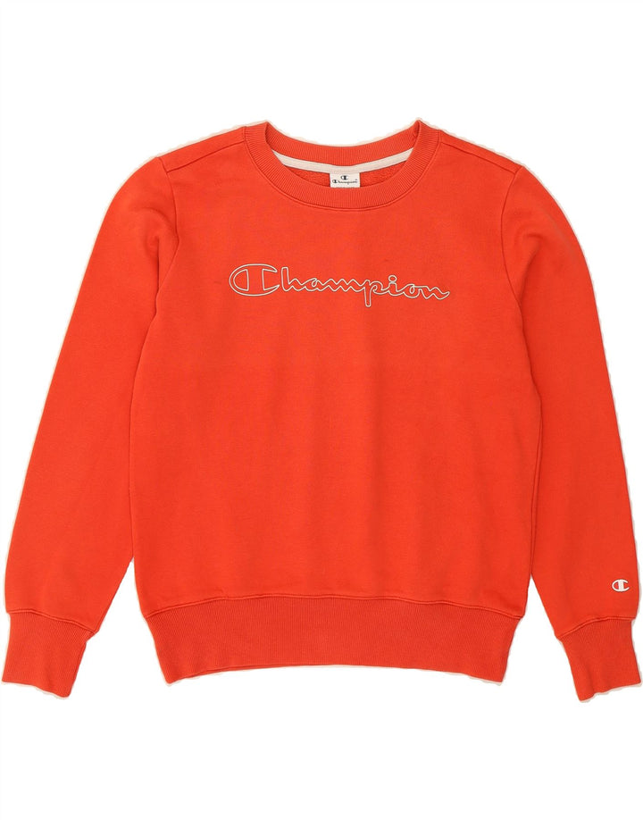 CHAMPION Womens Crop Graphic Sweatshirt Jumper UK 14 Medium Orange Cotton Vintage Champion and Second-Hand Champion from Messina Hembry 