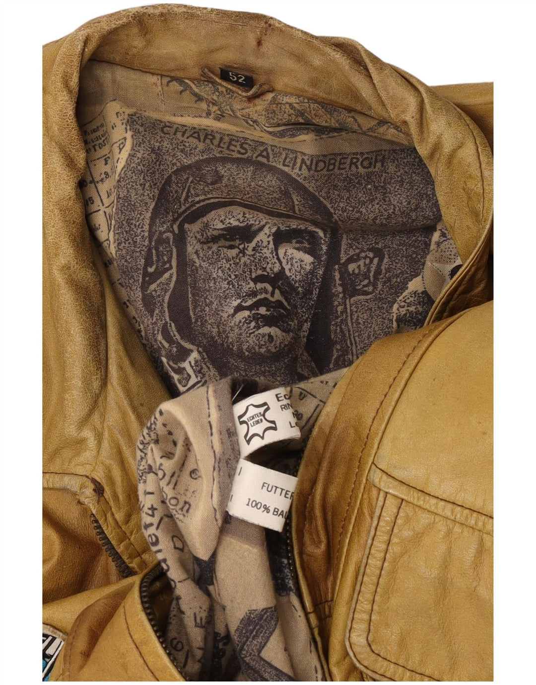 Charles A Lindbergh Mens Flight Aviator Jacket EU 52 XL Beige
