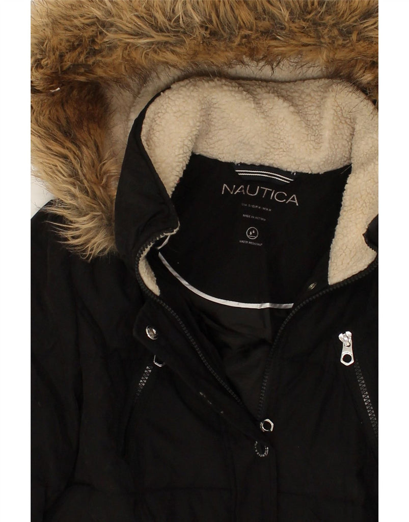 NAUTICA Womens Hooded Padded Coat UK 14 Medium Black Polyester | Vintage Nautica | Thrift | Second-Hand Nautica | Used Clothing | Messina Hembry 