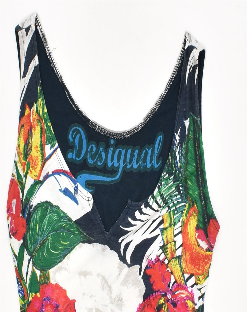 DESIGUAL Womens A-Line Dress UK 14 Large Multicoloured Floral Viscose | Vintage | Thrift | Second-Hand | Used Clothing | Messina Hembry 