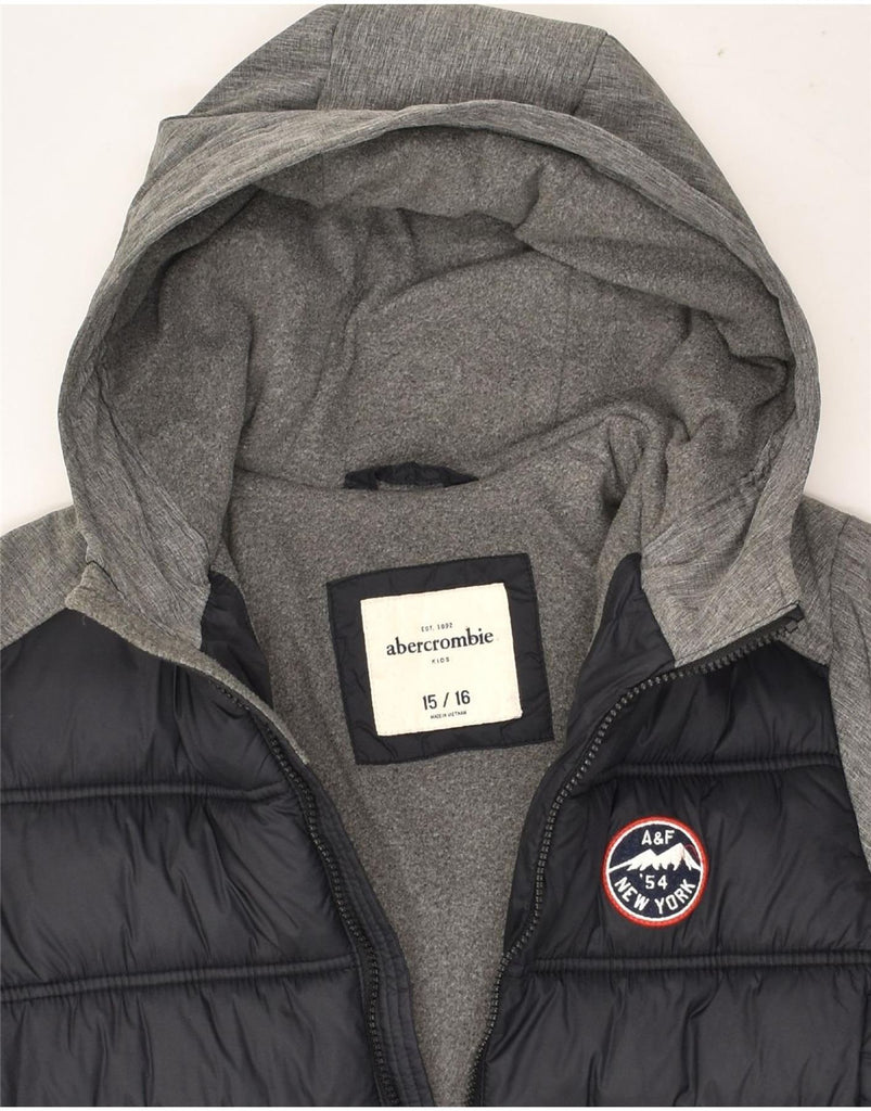 ABERCROMBIE & FITCH Boys Hooded Padded Jacket 15-16 Years Grey Colourblock | Vintage Abercrombie & Fitch | Thrift | Second-Hand Abercrombie & Fitch | Used Clothing | Messina Hembry 