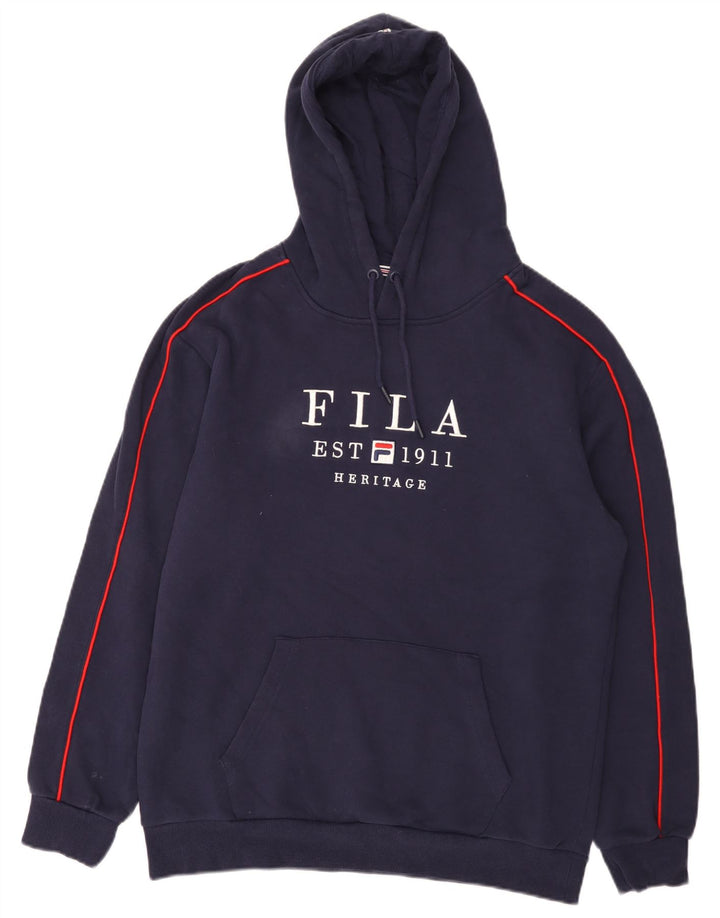 Fila Mens Heritage Graphic Hoodie Jumper Medium Navy Blue Cotton