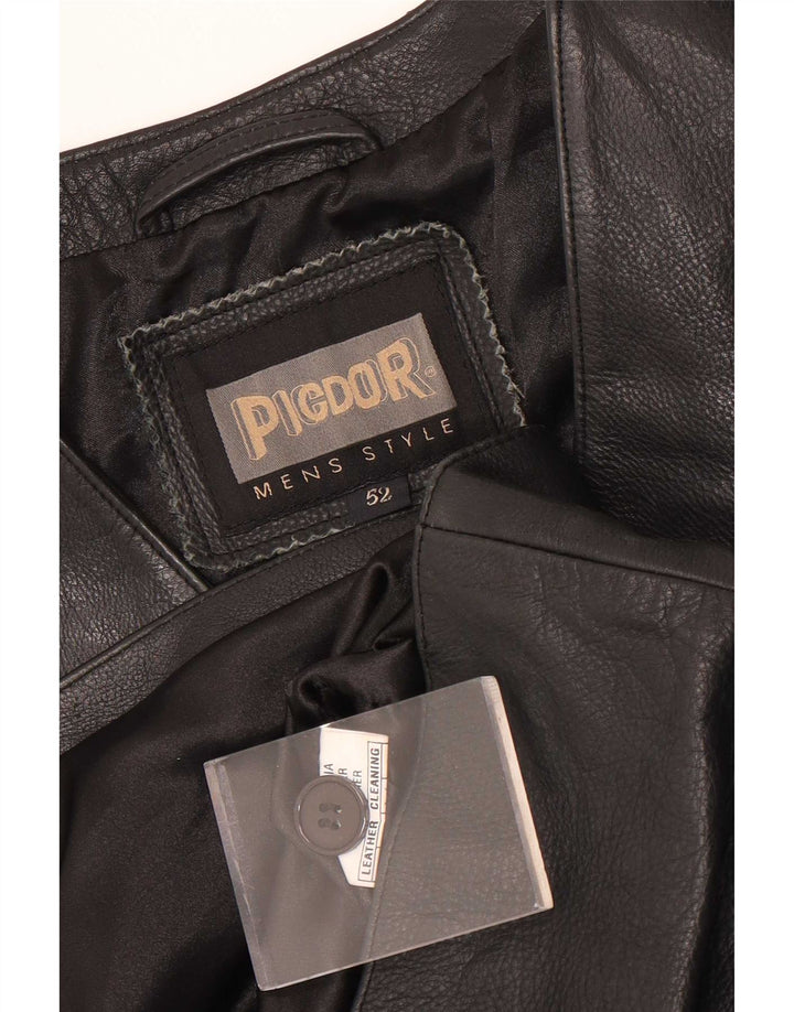 Vintage Mens Leather Waistcoat IT 52 Large Black Leather