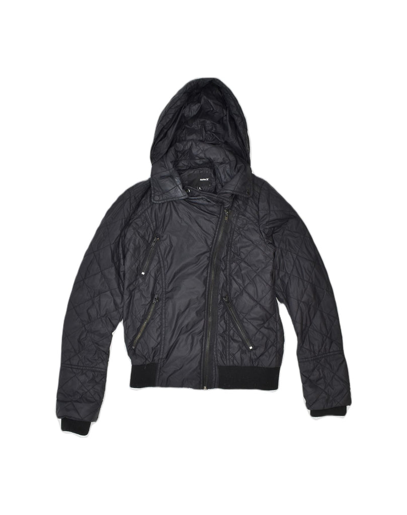 HURLEY Womens Hooded Quilted Jacket UK 8 Small Black Polyester | Vintage | Thrift | Second-Hand | Used Clothing | Messina Hembry 