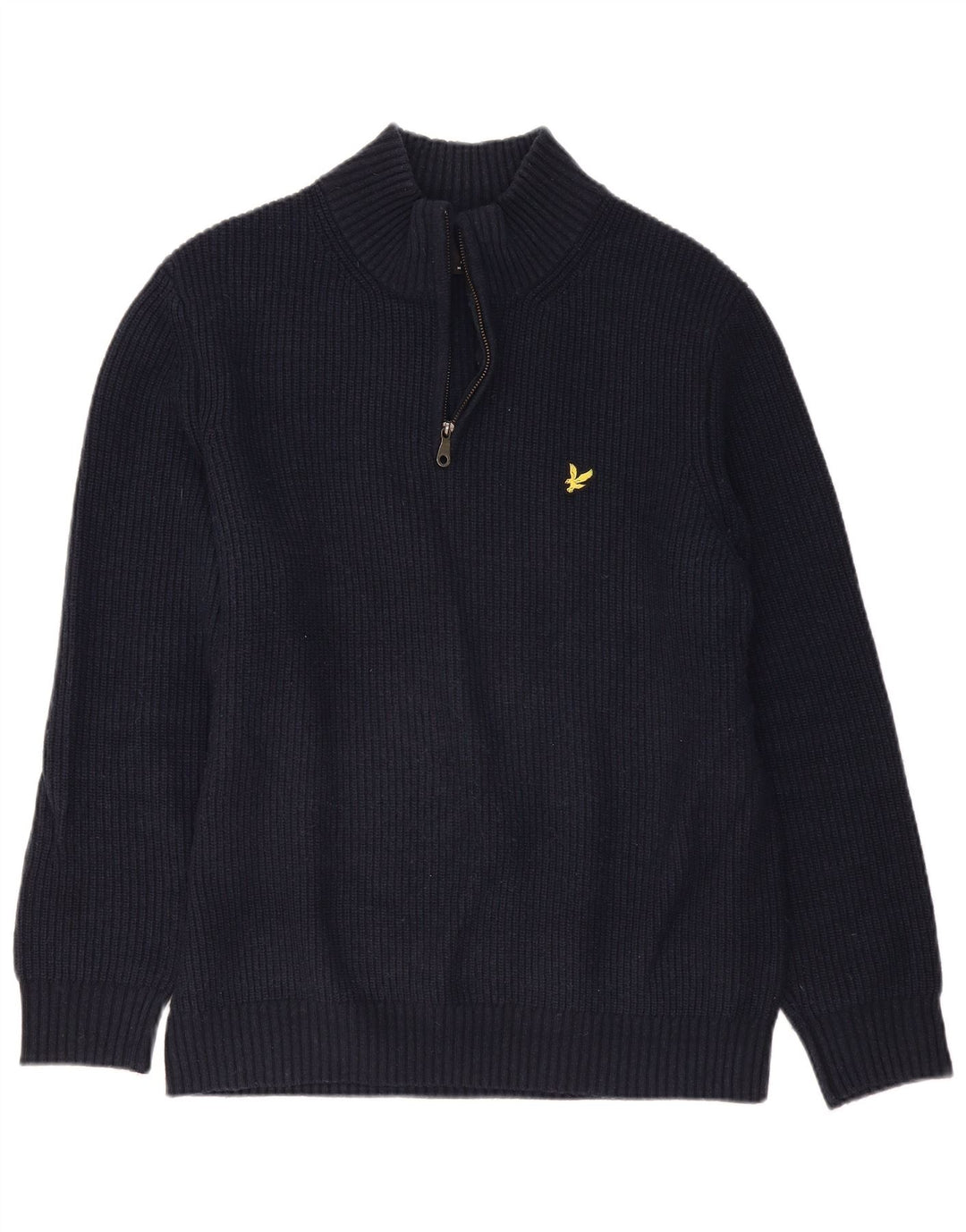 Lyle & Scott Mens Zip Neck Jumper Sweater Large Navy Blue Wool