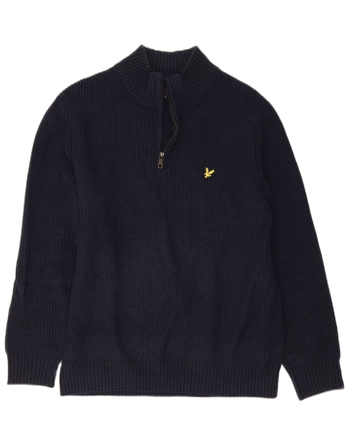 Lyle & Scott Mens Zip Neck Jumper Sweater Large Navy Blue Wool
