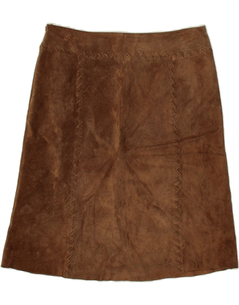 TAIFUN Womens Suede A-Line Skirt EU 42 Large W32 Brown Leather | Vintage Taifun | Thrift | Second-Hand Taifun | Used Clothing | Messina Hembry 