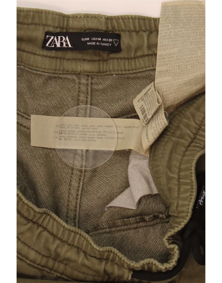 Zara Mens Joggers Cargo Trousers Medium W31 L26 Khaki Cotton