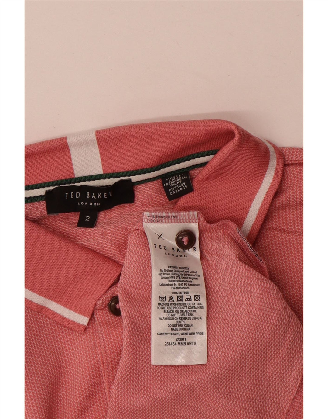 Ted Baker Mens Polo Shirt Size 2 Small Pink Cotton