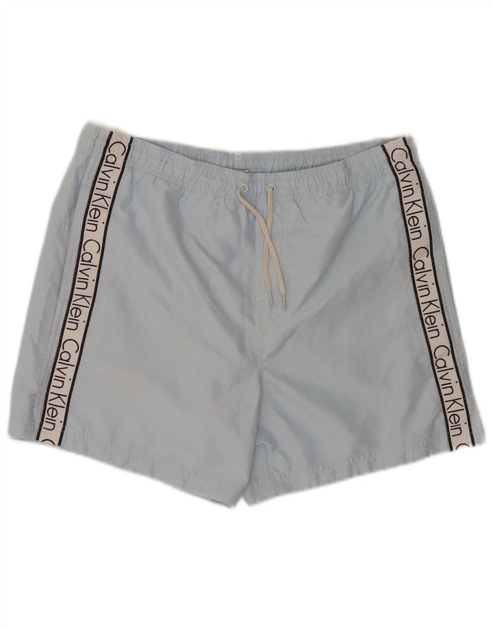Calvin Klein Mens Graphic Swimming Shorts Medium Blue Colourblock Polyester