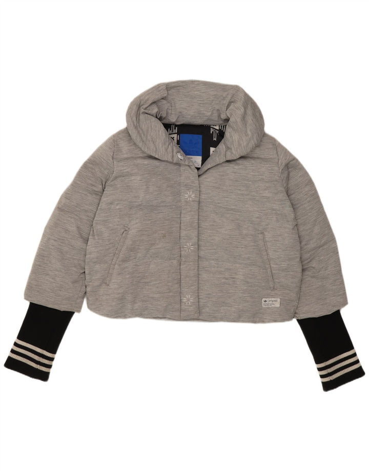 Adidas Womens Crop Padded Jacket UK 14 Medium Grey Colourblock Polyamide