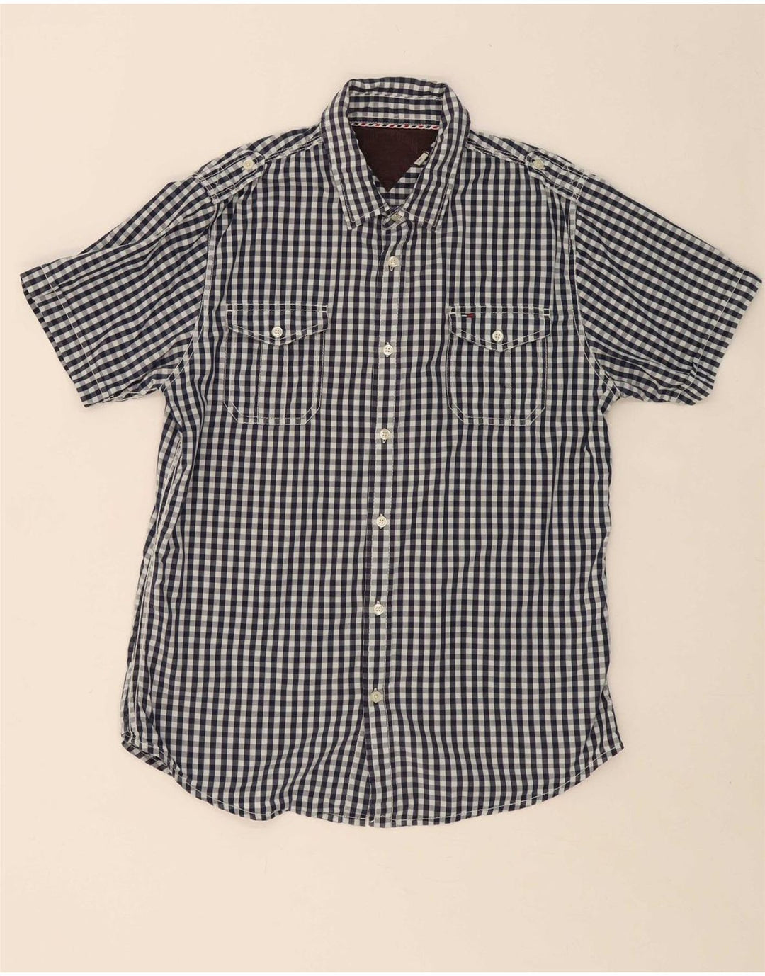 TOMMY HILFIGER Mens Short Sleeve Shirt Large Navy Blue Check