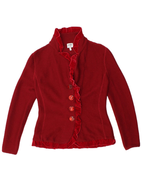 ARMANI COLLEZIONI Womens Ruffle Front Cardigan Sweater US 6 Medium Red
