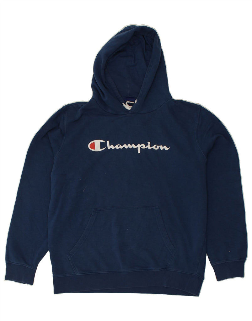 CHAMPION Womens Graphic Hoodie Jumper Large Navy Blue Cotton | Vintage Champion | Thrift | Second-Hand Champion | Used Clothing | Messina Hembry 