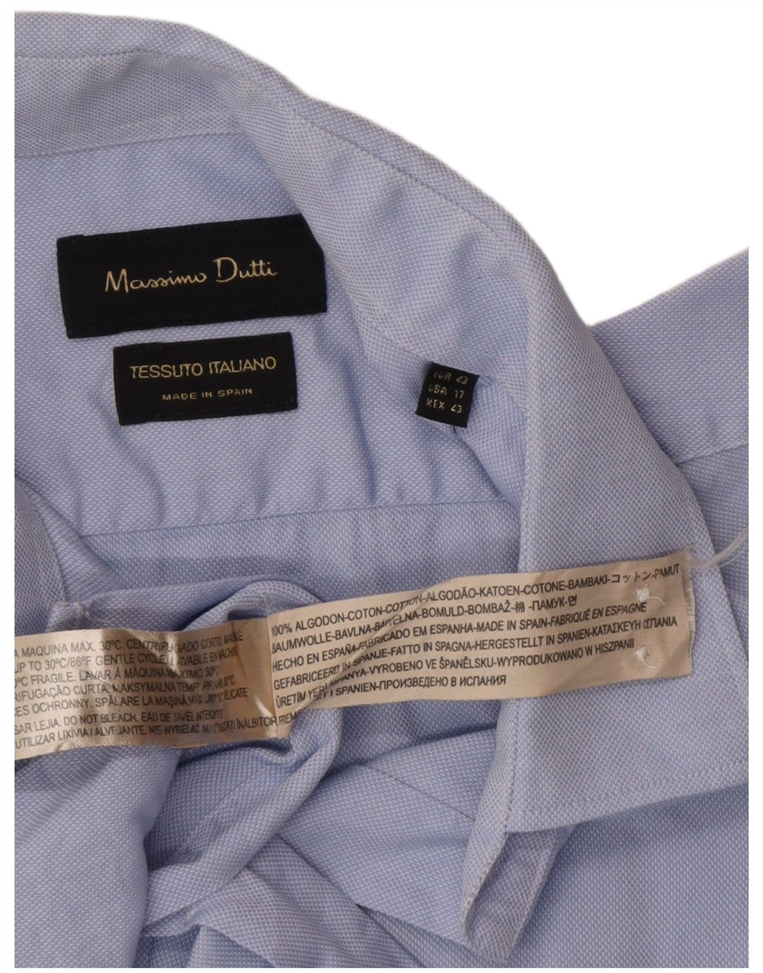 Massimo Dutti Mens Shirt Size 43 17 Large Blue Cotton