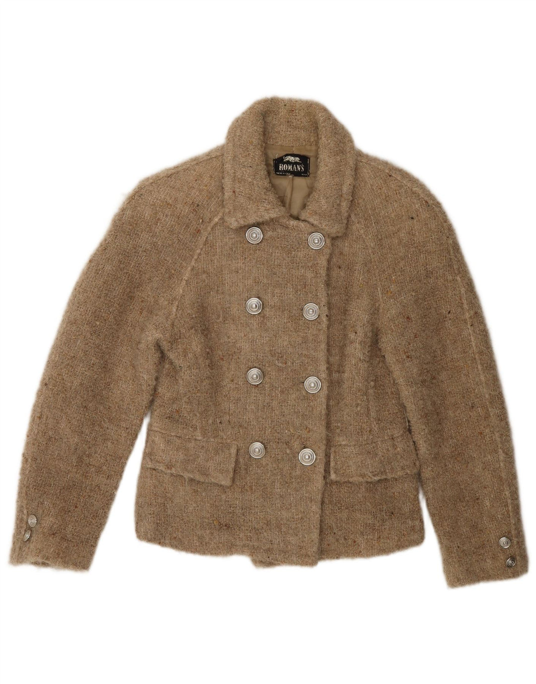 Roman's Womens Pea Coat UK 10 Small Beige Flecked Wool