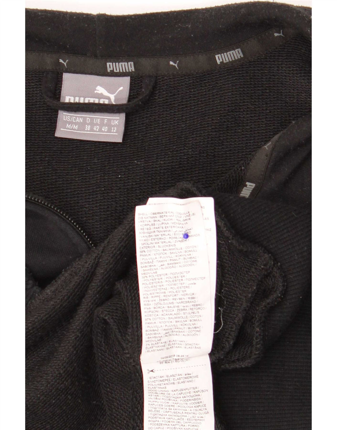 Puma Womens Zip Hoodie Sweater UK 12 Medium Black Cotton