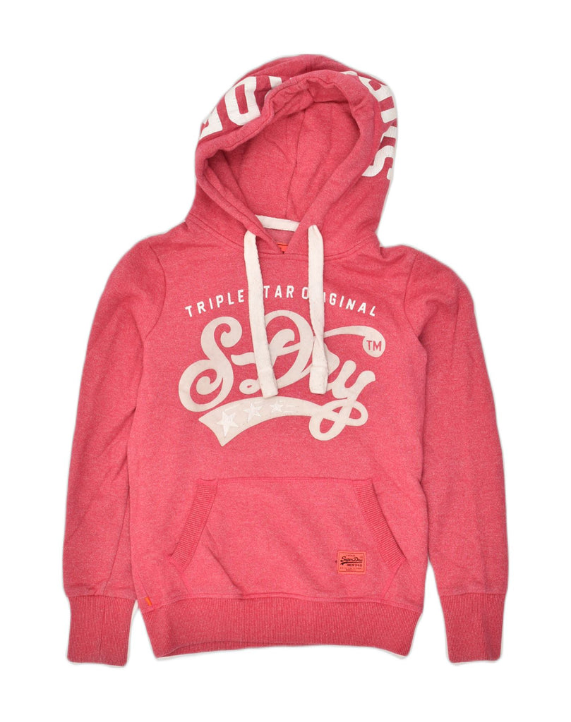 SUPERDRY Womens Graphic Hoodie Jumper UK 10 Small Pink Cotton | Vintage Superdry | Thrift | Second-Hand Superdry | Used Clothing | Messina Hembry 