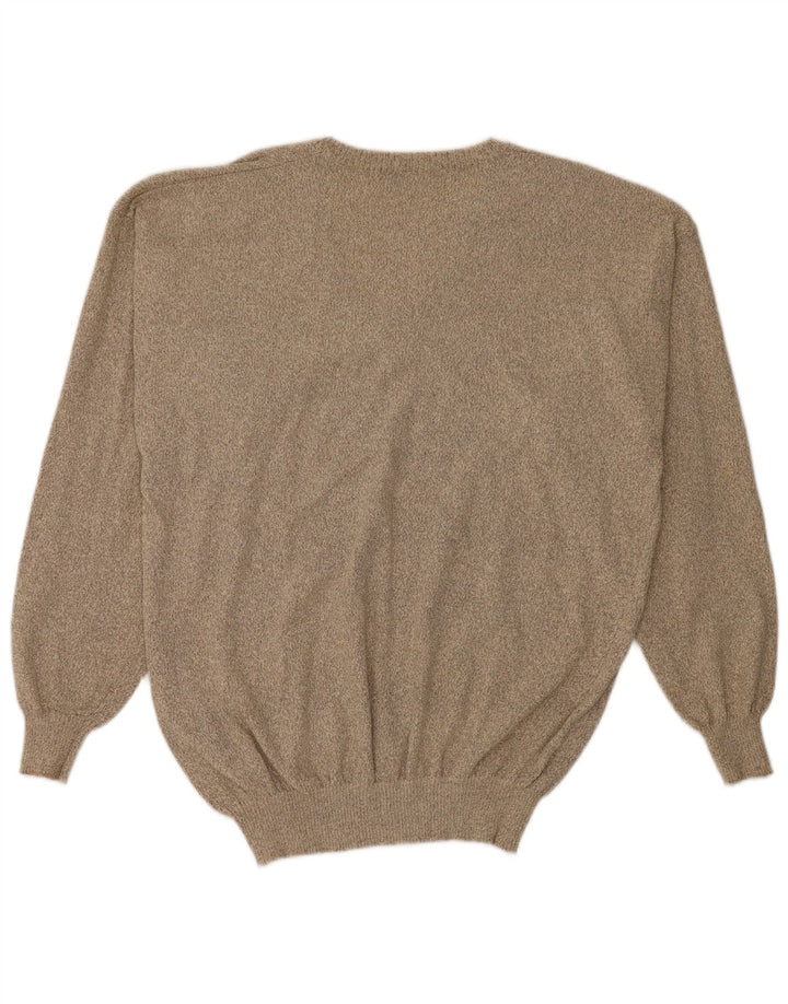 Trussardi Mens V-Neck Jumper Sweater Large Beige Cotton