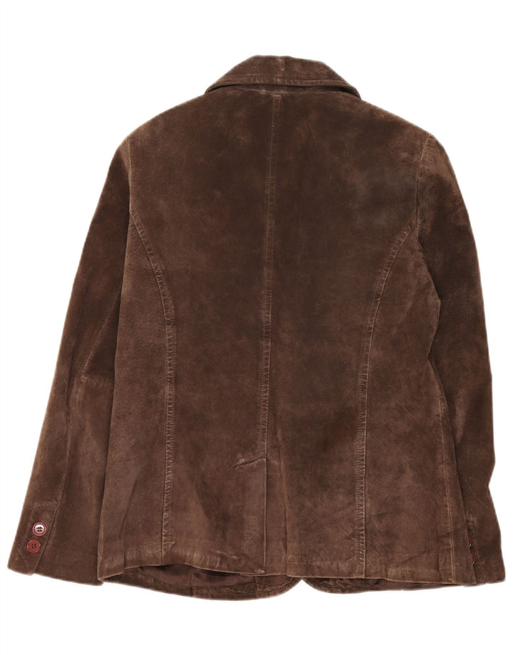 Authentic Womens 2 Button Suede Blazer Jacket IT 40 Small Brown Leather