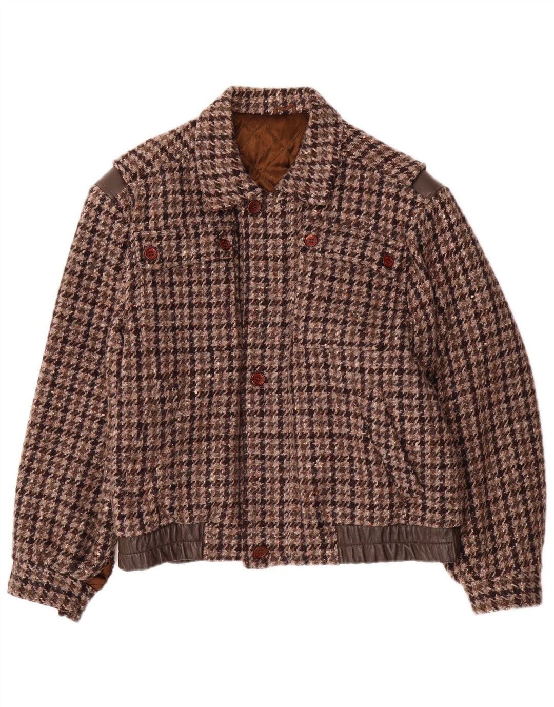 Dimensions Mens Bomber Jacket IT 46 Small Brown Houndstooth Wool