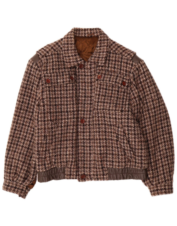 Dimensions Mens Bomber Jacket IT 46 Small Brown Houndstooth Wool
