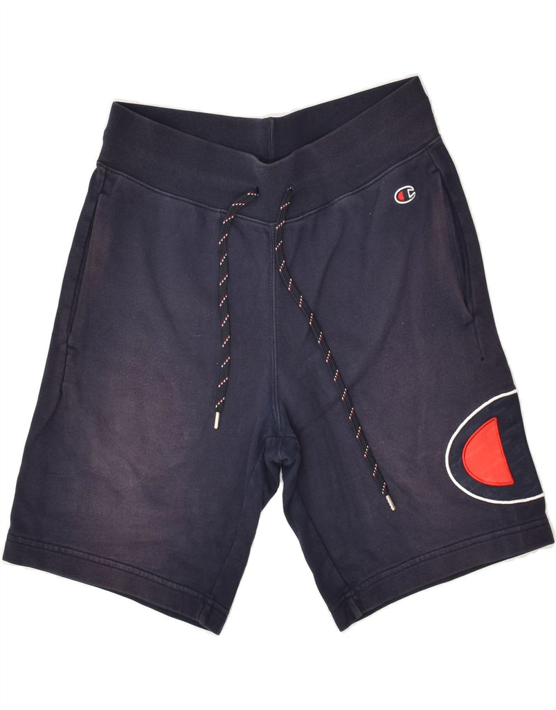 CHAMPION Mens Graphic Sport Shorts Small Navy Blue Cotton | Vintage Champion | Thrift | Second-Hand Champion | Used Clothing | Messina Hembry 