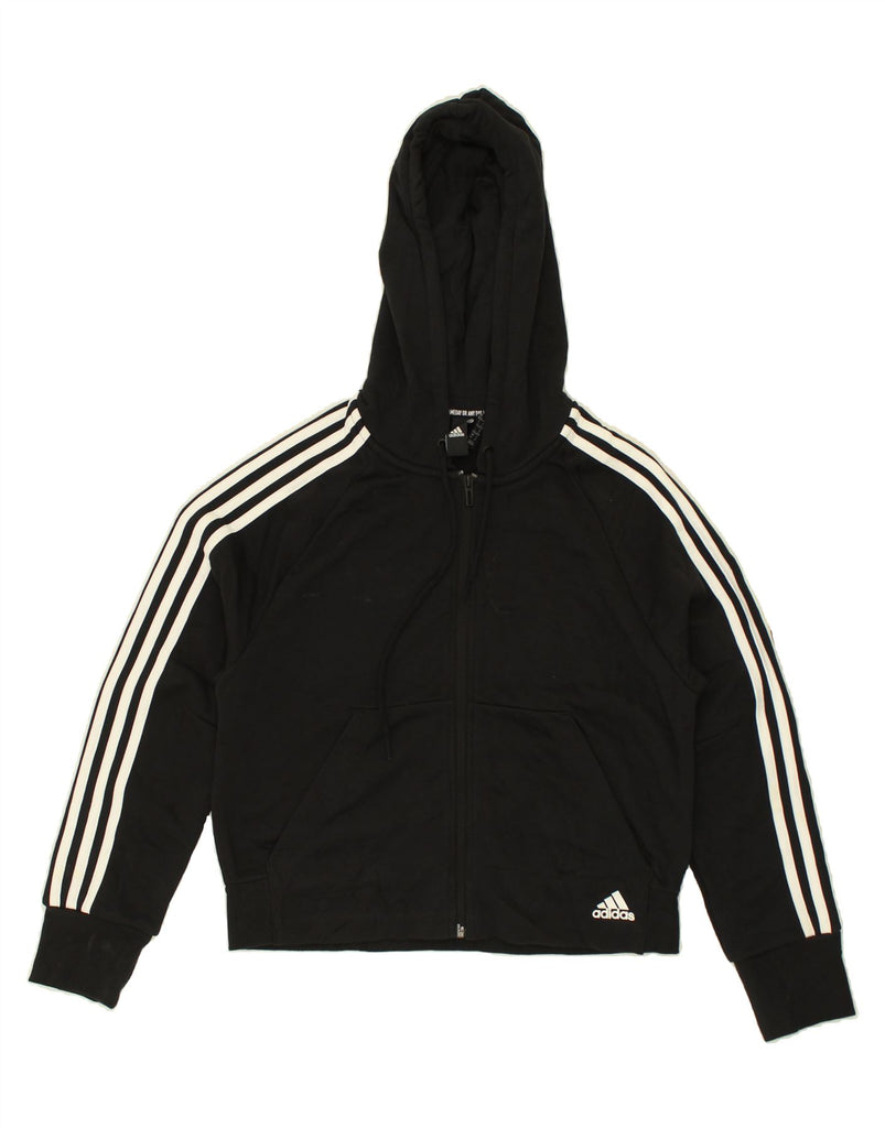 ADIDAS Womens Zip Hoodie Sweater UK 8-10 Small Black Cotton | Vintage Adidas | Thrift | Second-Hand Adidas | Used Clothing | Messina Hembry 