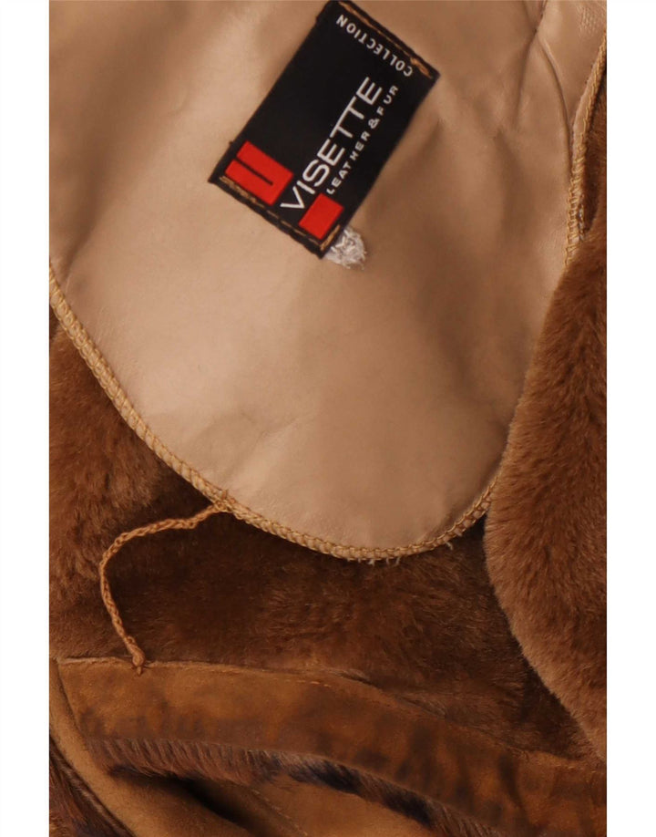 Vintage Womens Oversized Shearling Coat UK 14 Medium Brown Animal Print