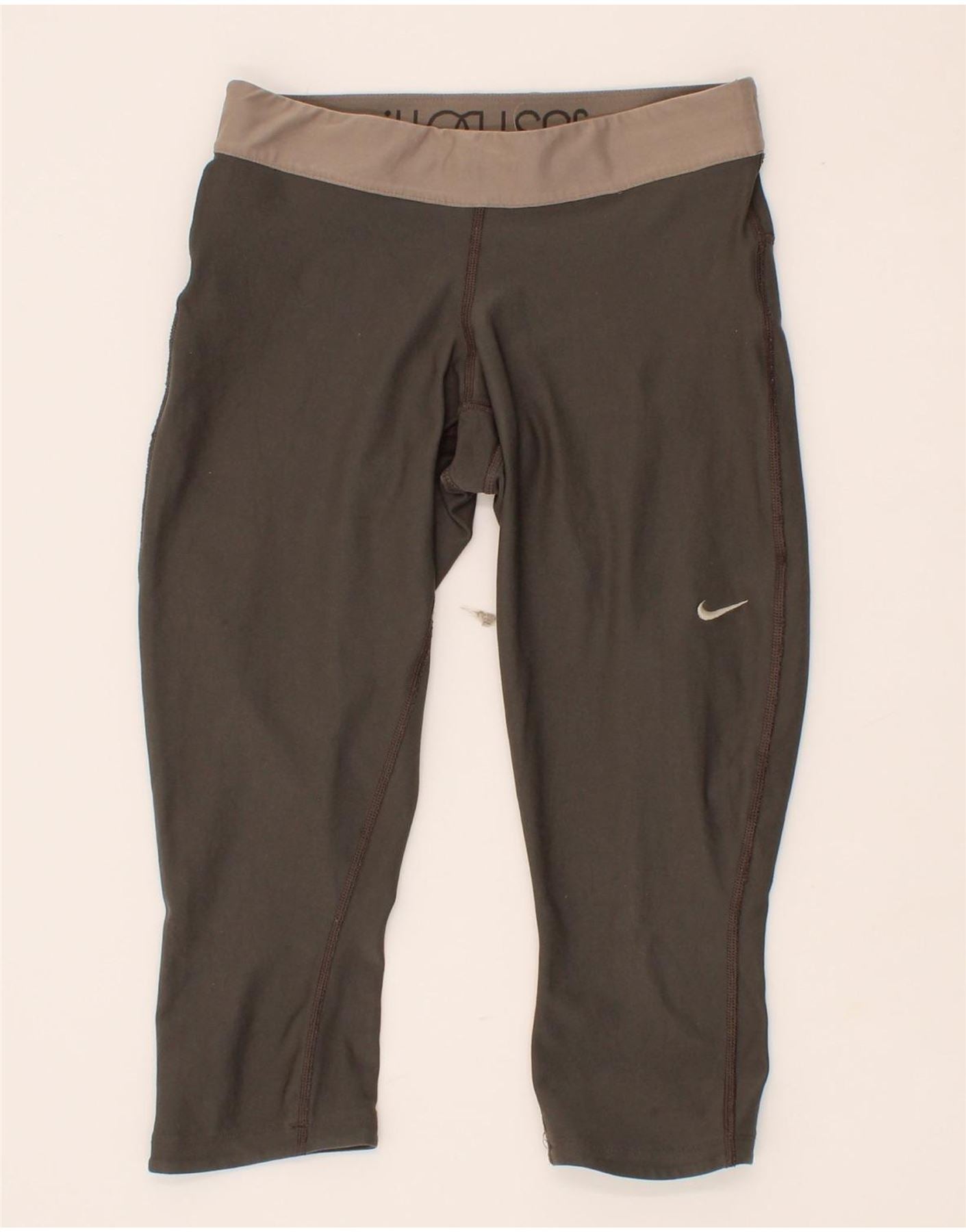 NIKE Womens Dri Fit Capri Leggings UK Small Brown Polyester