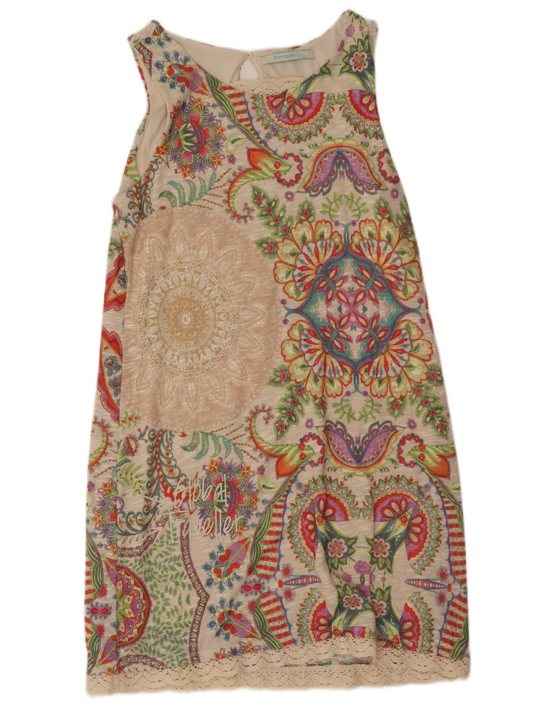 Desigual Womens Sleeveless Shift Dress UK 18 XL Beige Paisley Polyester