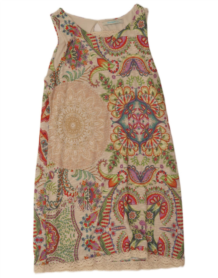 Desigual Womens Sleeveless Shift Dress UK 18 XL Beige Paisley Polyester