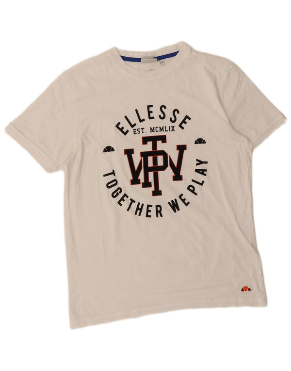 Ellesse Womens Graphic T-Shirt Top UK 14 Medium White Cotton