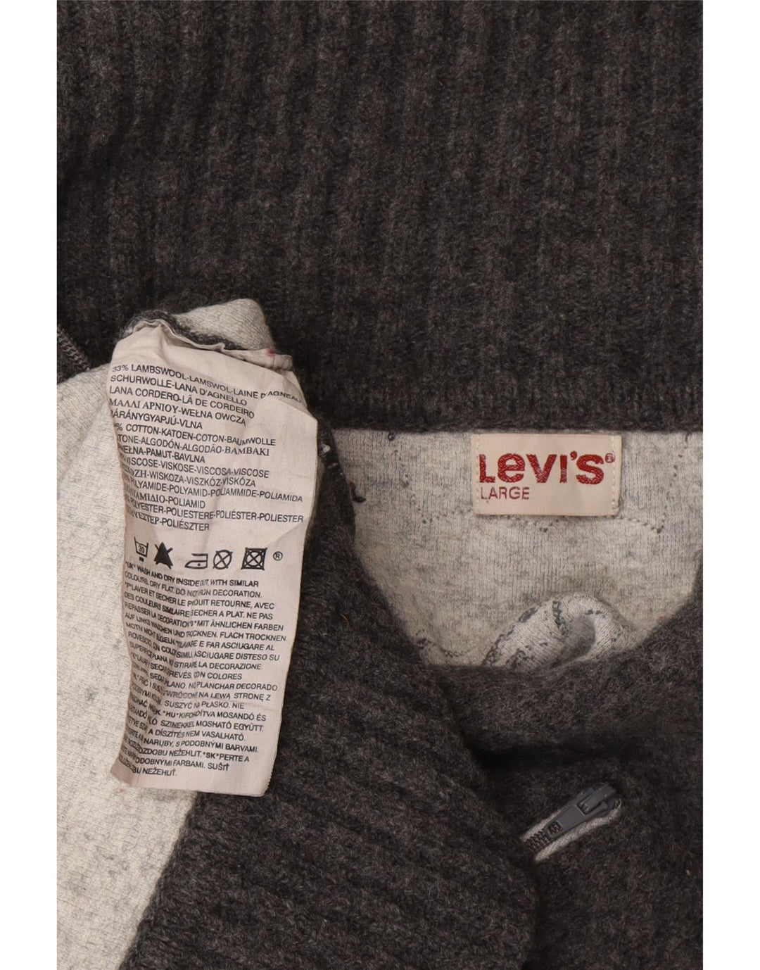 LEVI'S Womens Cardigan Sweater UK 14 Large Grey Lambswool