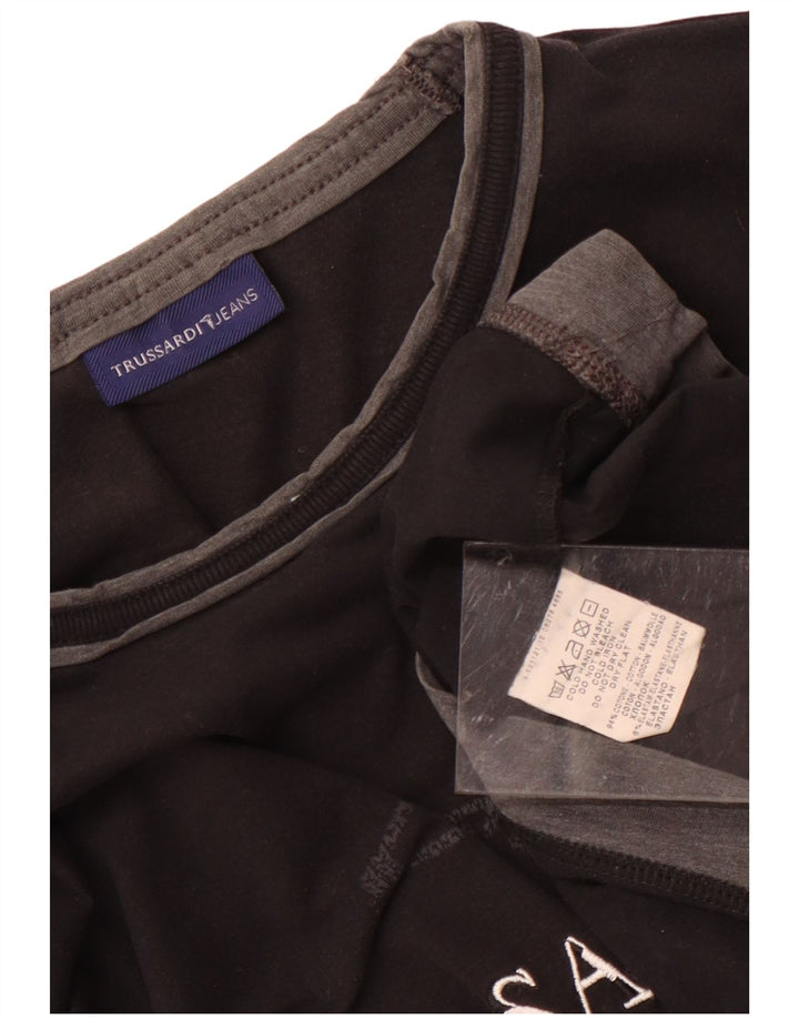 TRUSSARDI JEANS Womens Graphic Top Long Sleeve UK 12 Medium Black