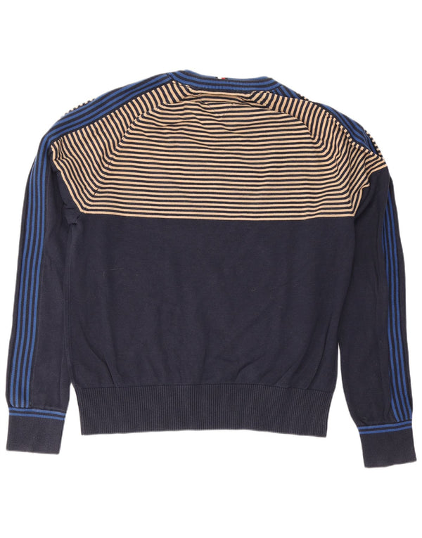 Tommy Hilfiger Mens Crew Neck Jumper Sweater XL Navy Blue Striped Cotton