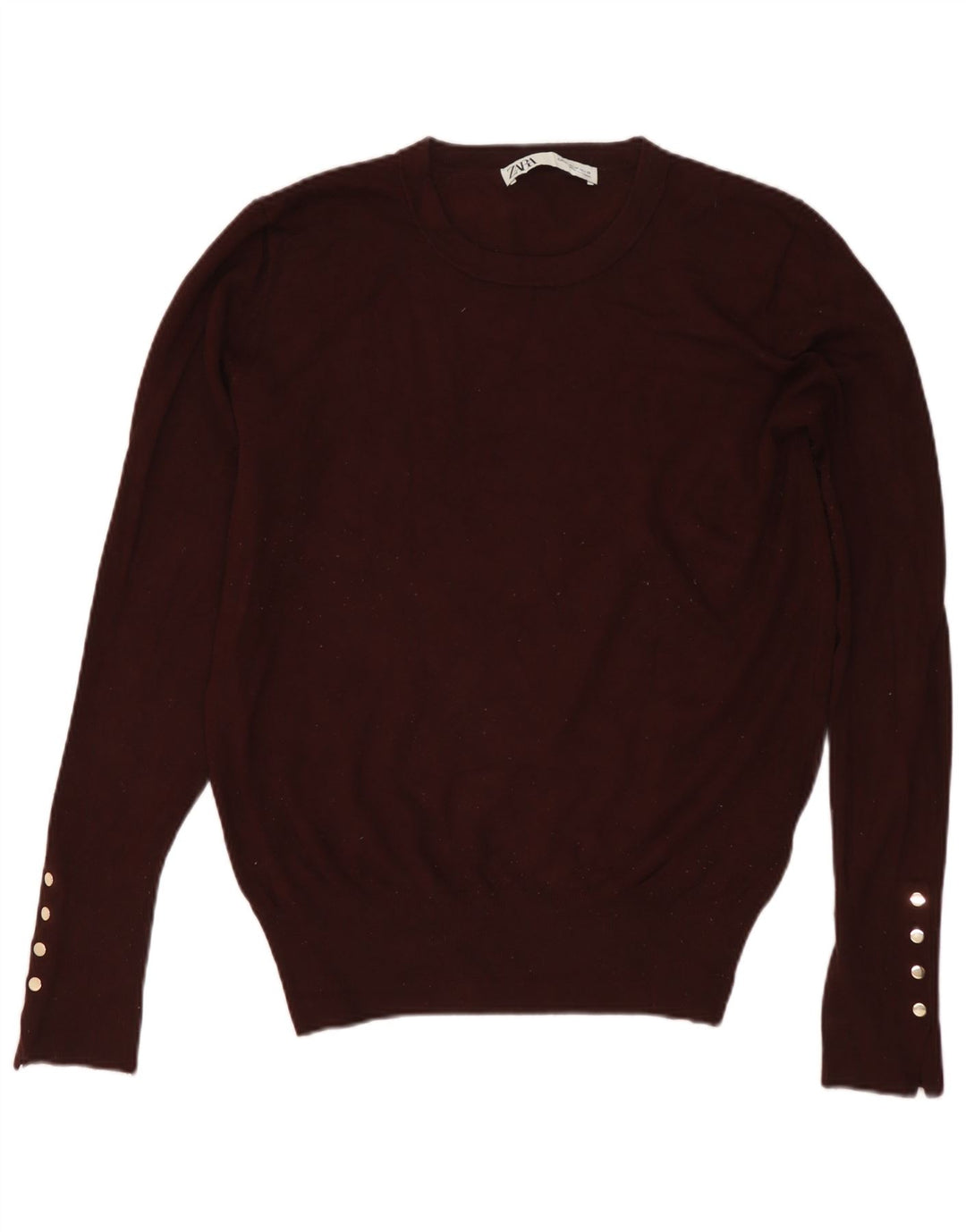 Zara Womens Crew Neck Jumper Sweater UK 12 Medium Brown Viscose