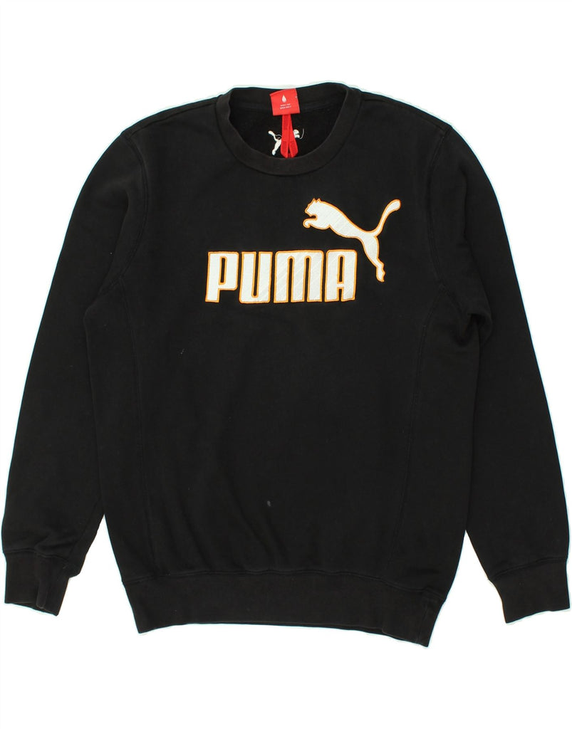 PUMA Womens Graphic Sweatshirt Jumper UK 10 Small Black Cotton | Vintage Puma | Thrift | Second-Hand Puma | Used Clothing | Messina Hembry 
