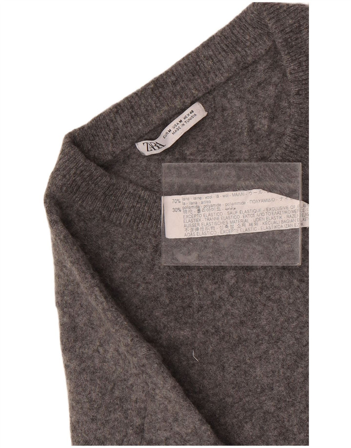 Zara Mens Crew Neck Jumper Sweater Medium Grey Flecked Wool