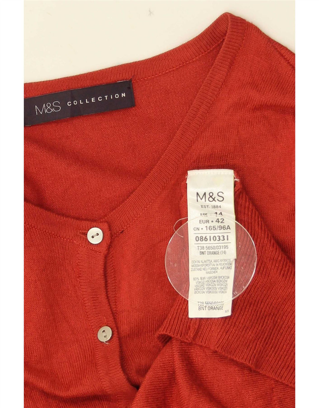 Marks & Spencer Womens Cardigan Sweater UK 14 Medium Orange Viscose