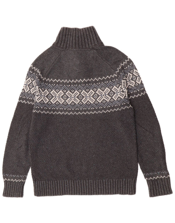 Fat Face Mens Button Neck Jumper Sweater Medium Grey Fair Isle Classic