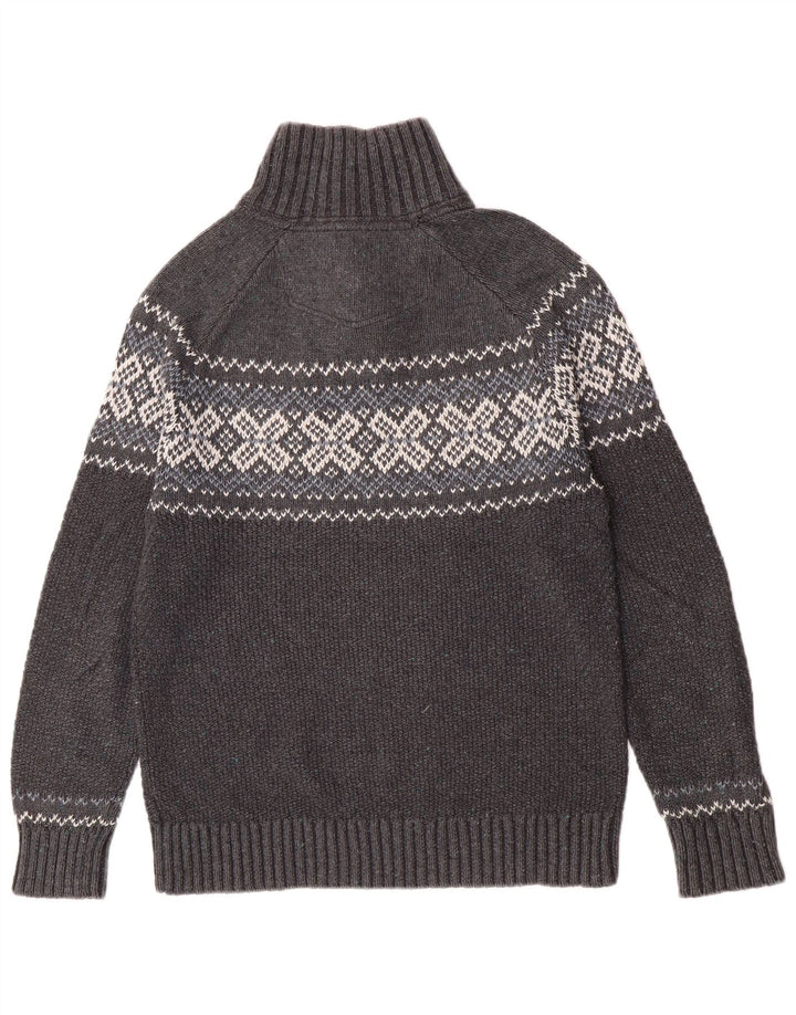 Fat Face Mens Button Neck Jumper Sweater Medium Grey Fair Isle Classic