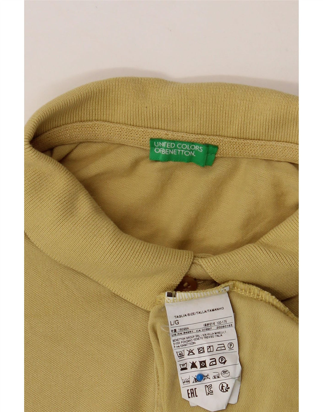 BENETTON Mens Polo Shirt Large Yellow Cotton Vintage Benetton and Second-Hand Benetton from Messina Hembry 