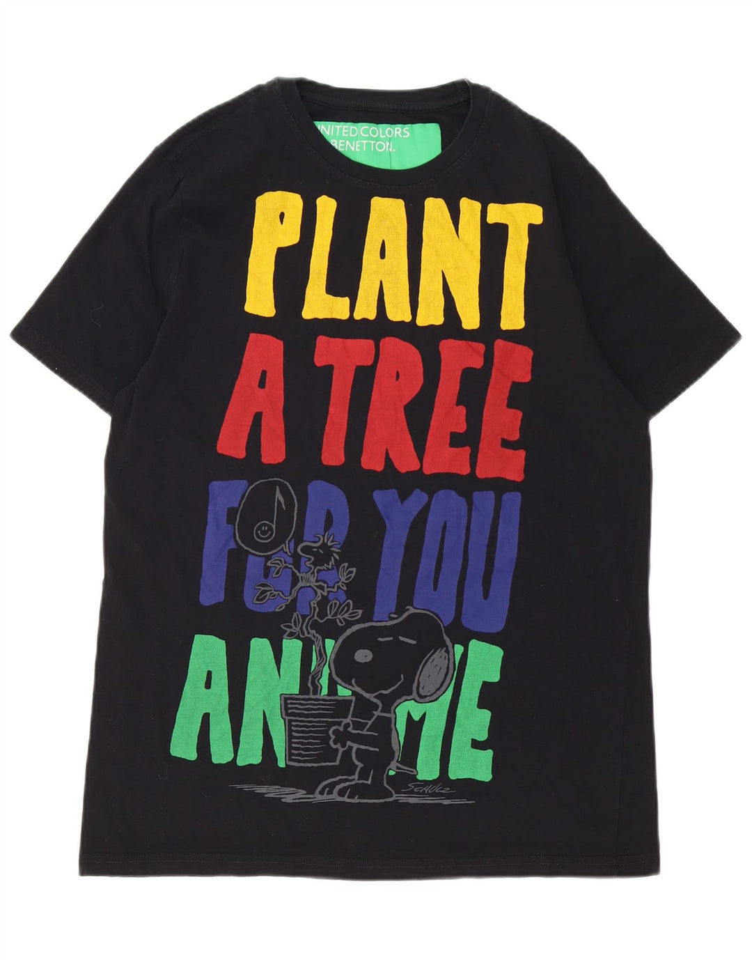 Benetton Mens Peanuts Graphic T-Shirt Top Large Black Cotton