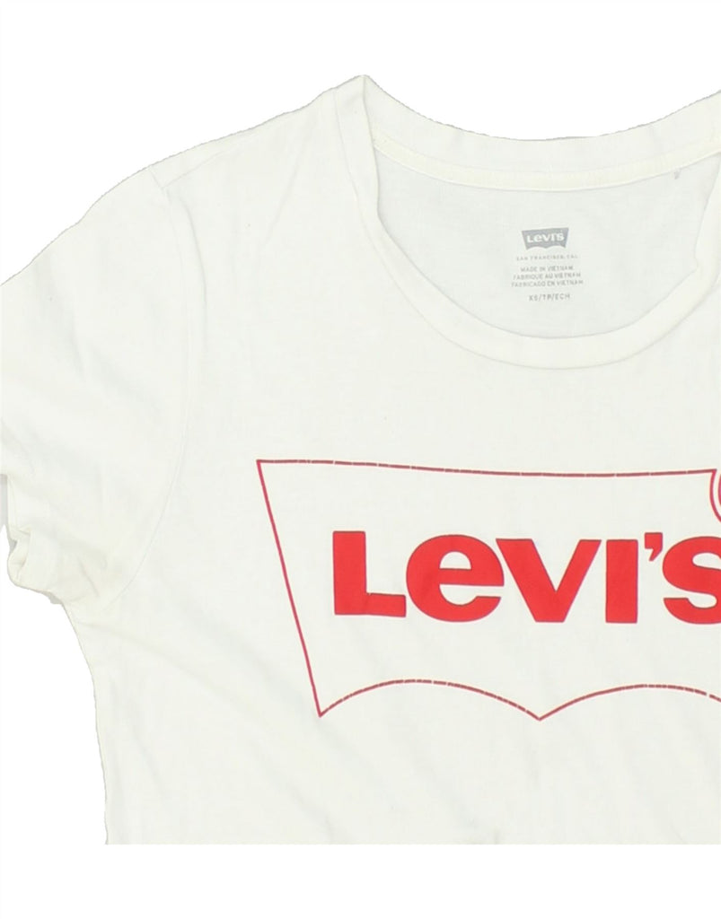 LEVI'S Womens Graphic T-Shirt Top UK 6 XS White Cotton | Vintage Levi's | Thrift | Second-Hand Levi's | Used Clothing | Messina Hembry 